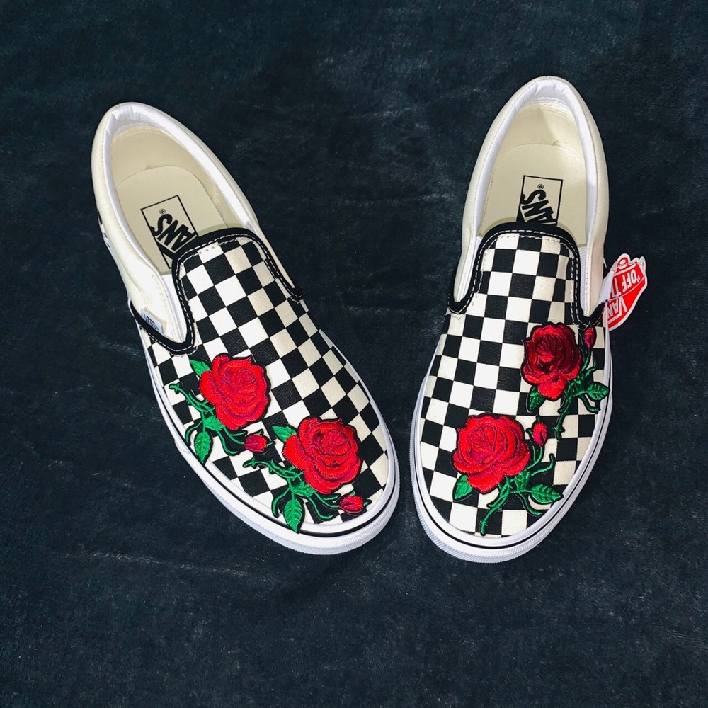 Checkered Embroidery Rose vans